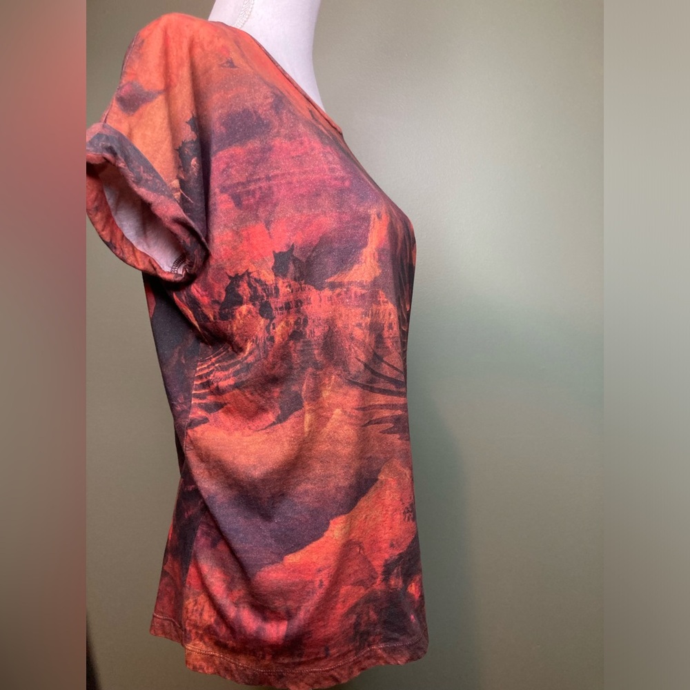 Allsaints graphic Tee Horses Eagle desert print XS/S Orange shirt womens - Picture 5 of 9